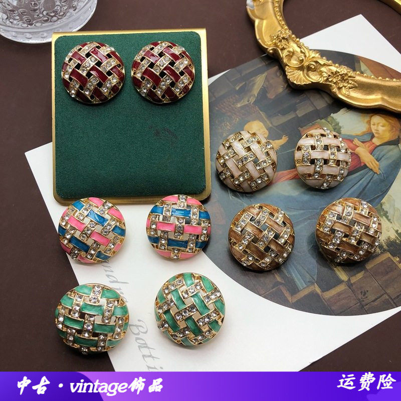 百搭耳饰彩色珐琅釉镶宝石钻复古