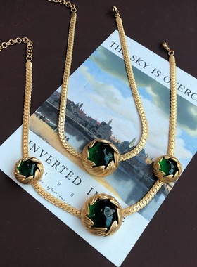 祖母绿色镀真金铜链条熔岩果冻效