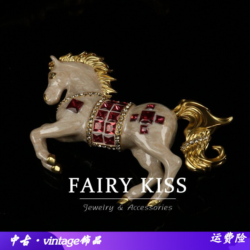 中古vintage重工胸饰珐琅彩钻高