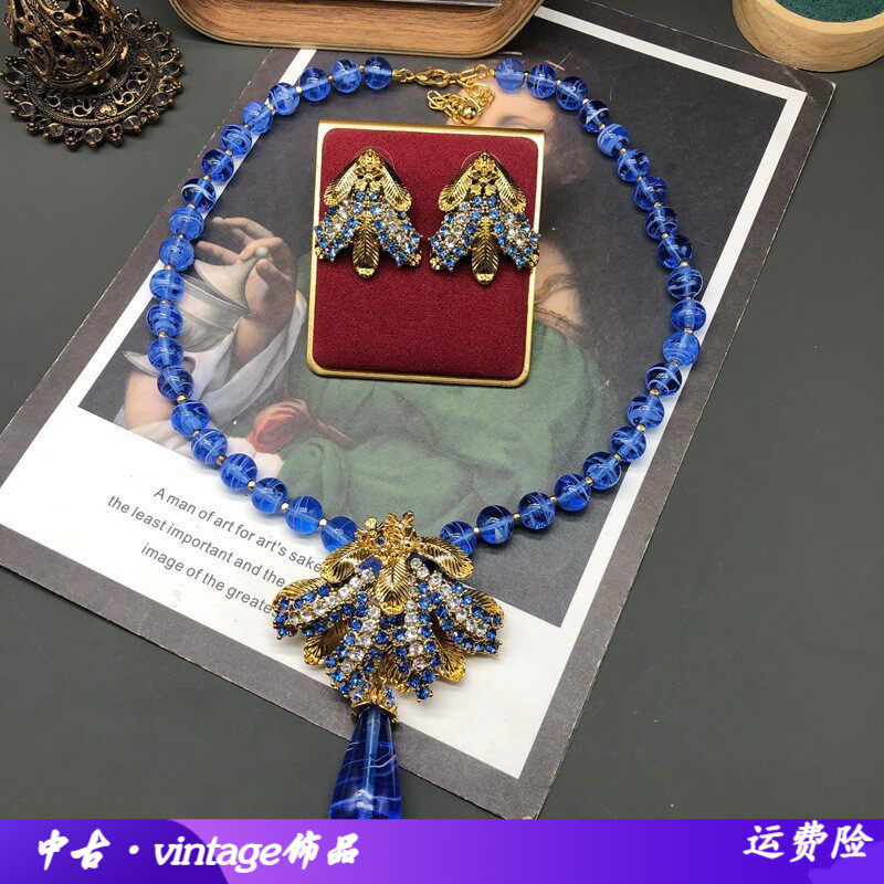 精致时尚清新蓝琉璃宝石镶嵌项链