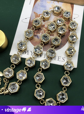 vintage饰品菱形项链毛衣链项链