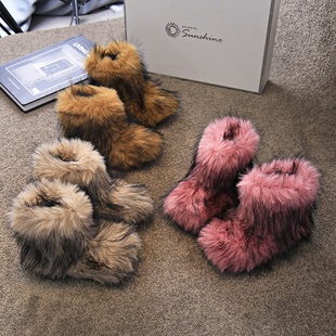 儿童棉靴洋气公主靴子走秀鞋 女童毛毛靴加绒保暖软底2025冬季 新款