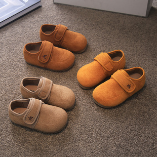 儿童豆豆鞋绒面宝宝鞋软底防滑2025春秋新款男童女童小童鞋子皮鞋