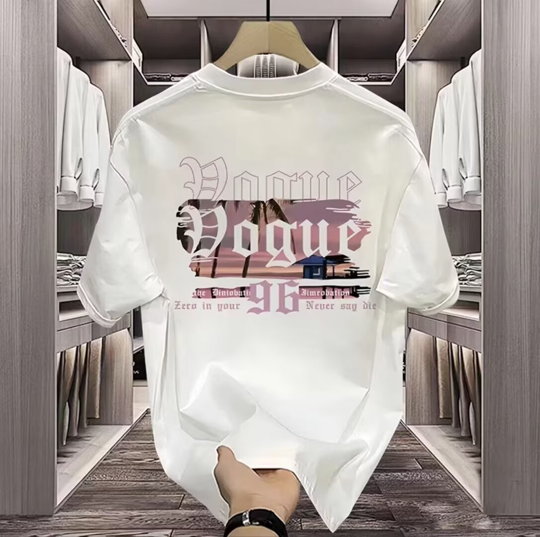 男装短袖爆款2025新款纯棉t恤重磅美式圆领宽松休闲百搭运动上衣