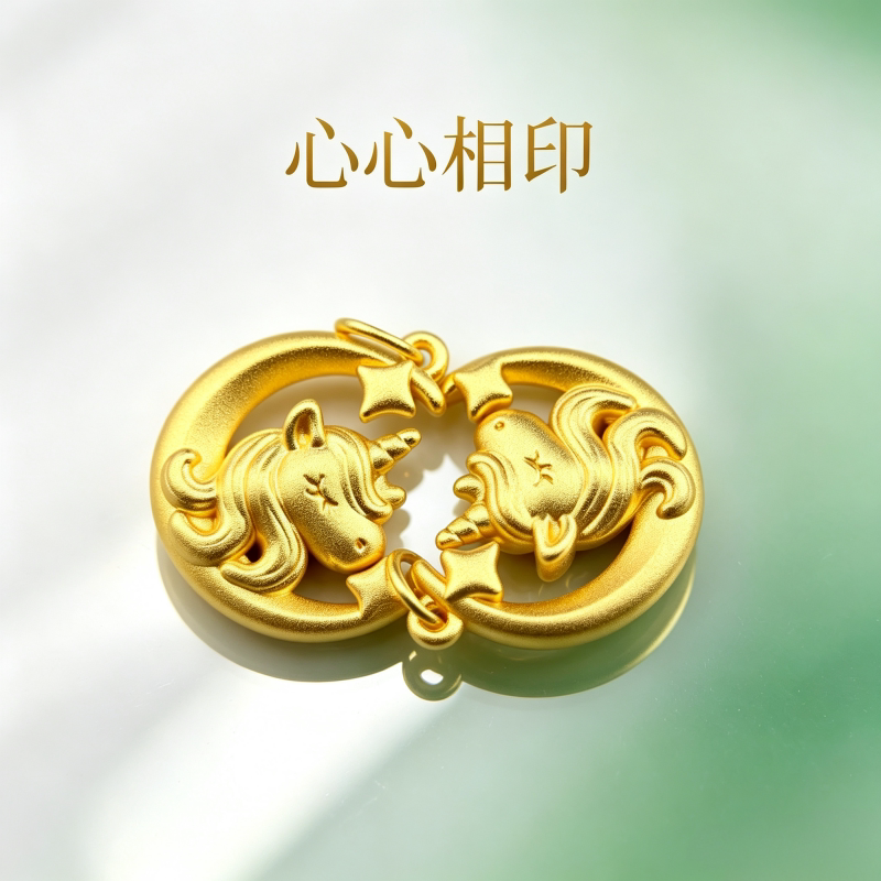 金包银星月独角兽吊坠七夕礼物