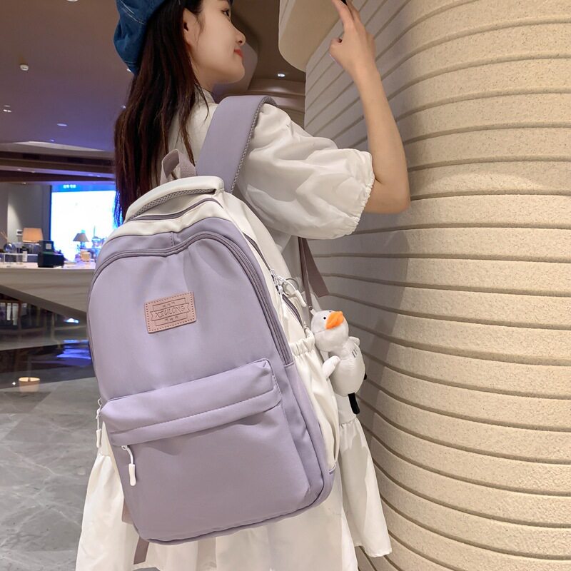 韩版ins少女书包初中生撞色校园背包小清新日系中生大容量书包女