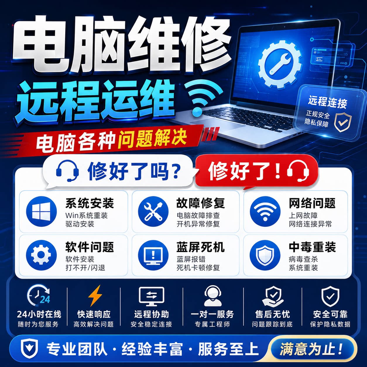 电脑系统维修远程故障咨询修复重办公设备配件及相关服