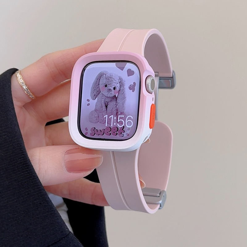 JUNMI适用于苹果手表iwatch s987粉色系列硅胶磁吸款apple watch654321se代Ultra编织男女款通用保护壳软运动 智能设备 智能手表手环表带/腕带 原图主图