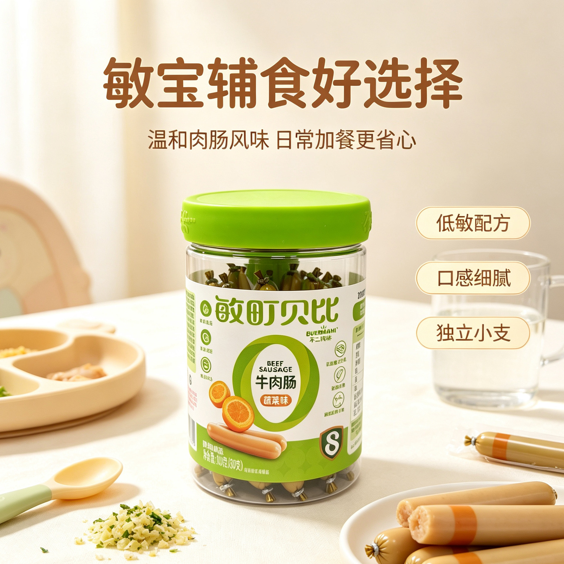 敏町贝比牛肉肠宝宝无添加原味蔬肉肠/午餐肉