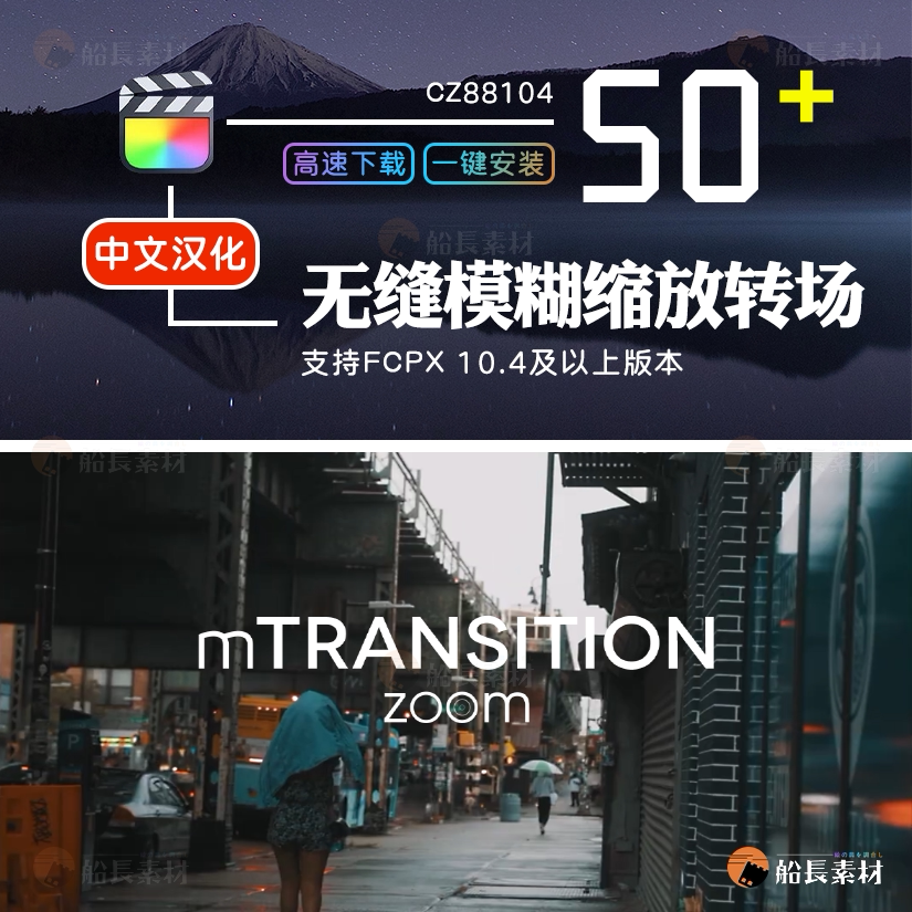 FCPX插件Zoom in Out自定义缩放滑动旋转角方向放大缩小过渡转场