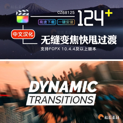 FCPX插件无缝快甩过渡移动变焦动态转场FinalCut视频素材模板m1