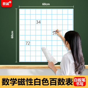 教诚大号磁吸百数表白色软磁贴白板笔书写田字数学坐标图算数表
