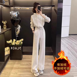 运动套装女秋冬加绒加厚新款休闲港风高级感显瘦卫衣阔腿裤两件套