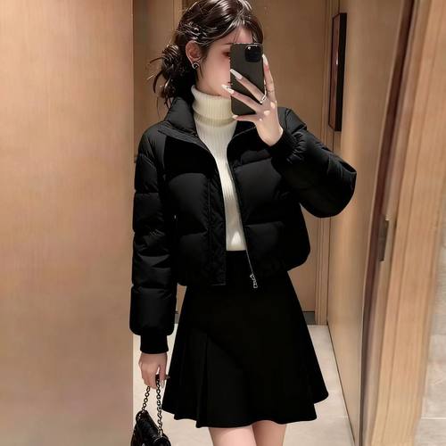 2025新款短款黑色棉袄女立领拉链显瘦保暖外套小个子羽绒棉服轻便