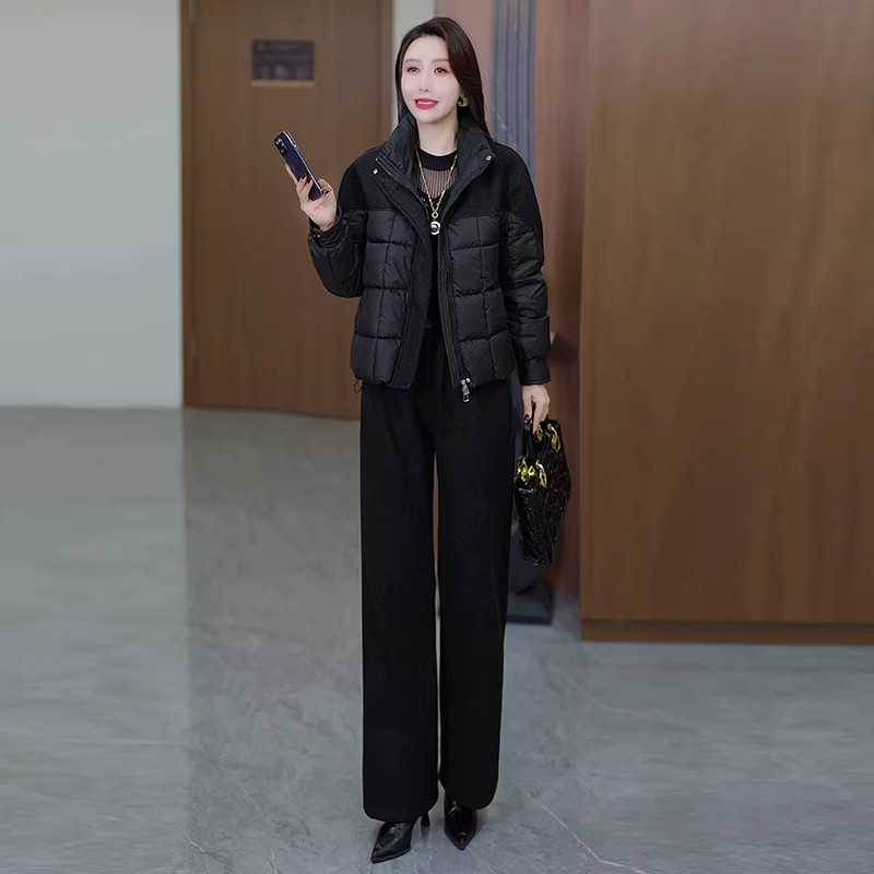 时尚洋气套装女2026年冬季新款毛呢拼接棉衣短外套阔腿裤两件套冬,女装/女士精品,时尚套装,淘宝优惠券,粉丝福利购,淘宝优惠卷