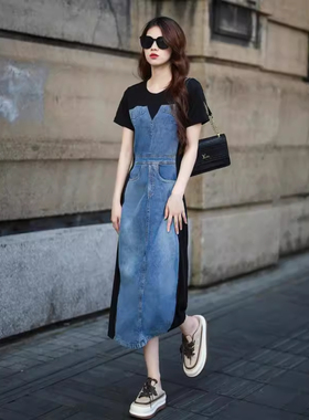 又a又飒女装牛仔连衣裙夏小众设计感港味复古chic裙子质感高级感