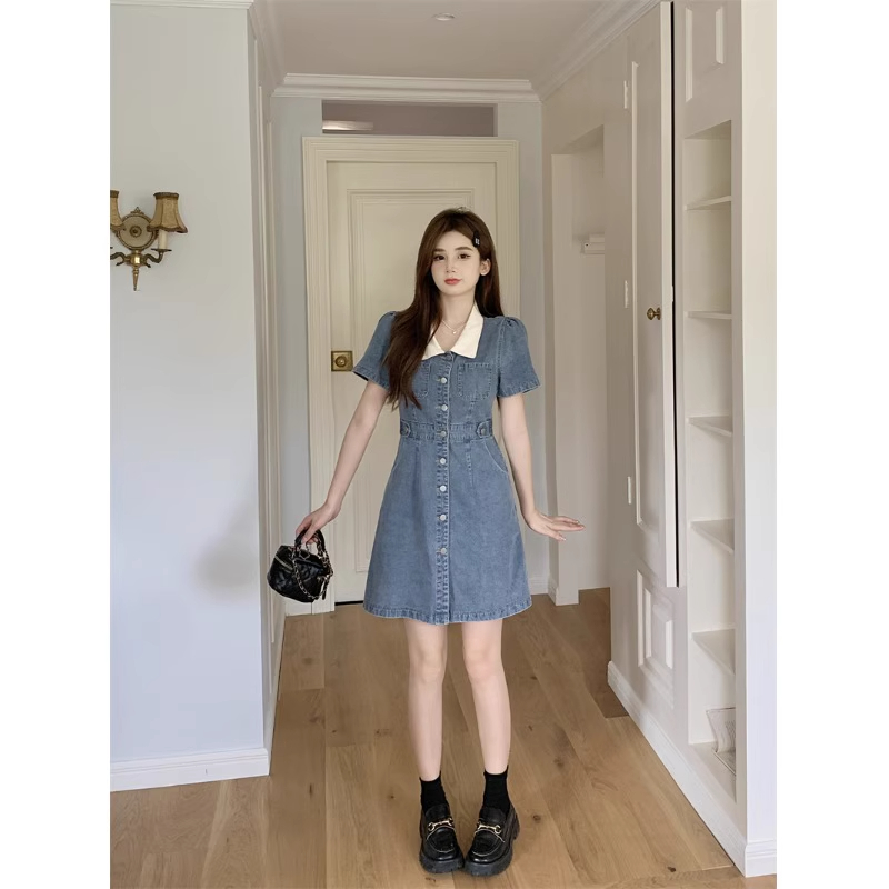 小个子polo领牛仔连衣裙女夏季
