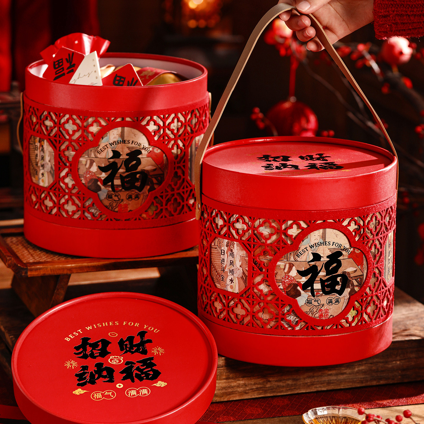 2026新年礼盒包装盒马年糖果抱抱桶零食雪花酥饼干盒子空盒礼品盒