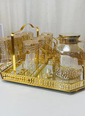 家用大容量玻璃杯耐热高硼硅玻璃水杯套装蓝色金色灰色果汁杯茶杯