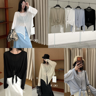 前中开叉防晒 松前中开叉设计圆领长袖 配眼镜挂饰 7904 T恤