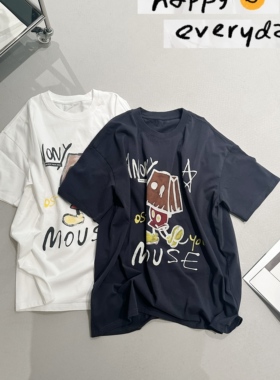 BOBO1972-奢感设计感涂鸦T恤垂感显瘦通勤百搭休闲短袖T恤L616580