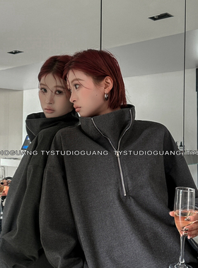 TY汤圆家立领半拉链宽松时尚卫衣73660