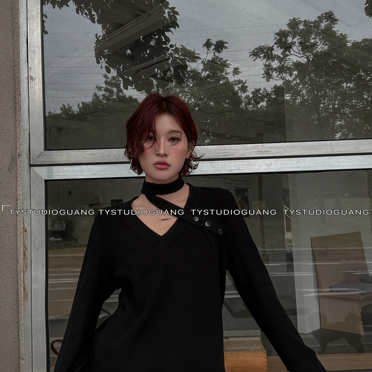 T.Y汤圆家-冬上新钮扣打底宽松加绒长袖T恤73733