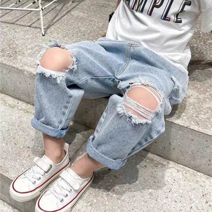 儿童破洞牛仔裤男童春夏装2025年新款小童裤子洋气韩版长裤女童装