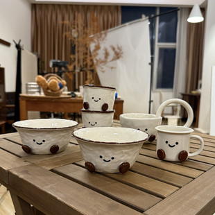 新款可可豆陶瓷釉下彩咖啡杯家用面碗儿童餐盘饮水杯甜品碗酸奶碗