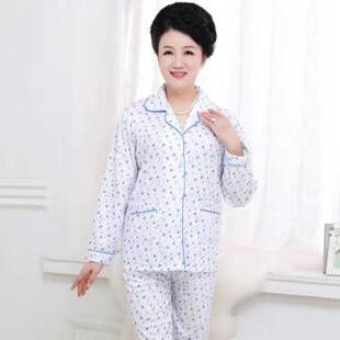 奶奶春装睡衣女纯棉长袖长裤加肥加大码中老年妈妈休闲家居服套装
