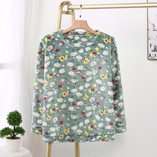 中老年珊瑚绒上衣大码奶奶加厚保暖居家睡衣女阔太太套头长袖女装