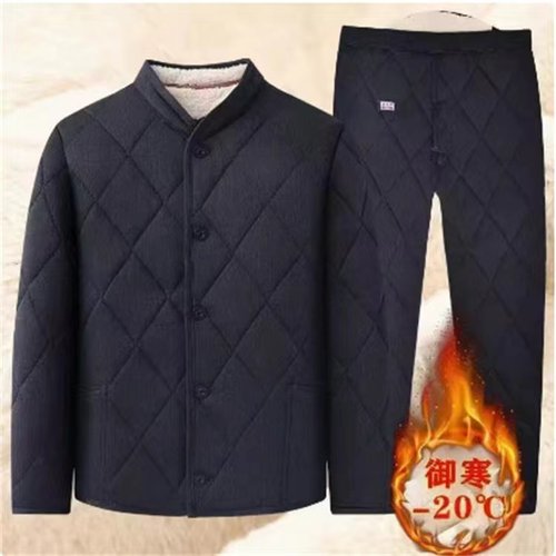 爸爸棉袄棉裤两件套男开衫开门襟