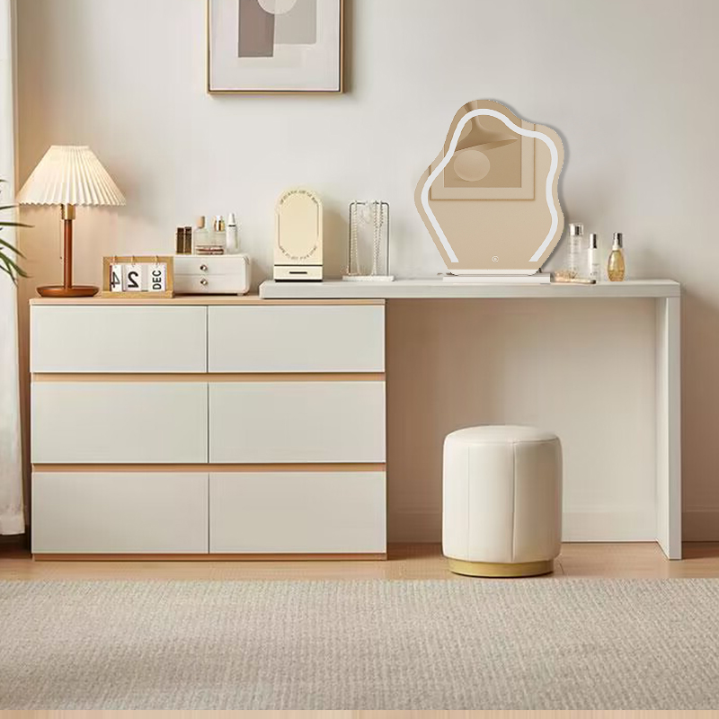 实木梳妆台卧室化妆镜桌现代简约收纳斗柜一体小户型可伸缩化妆台