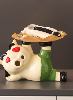 放钥匙收纳摆件家居入户玄关鞋柜卡通爱心猪托盘客厅乔迁礼品