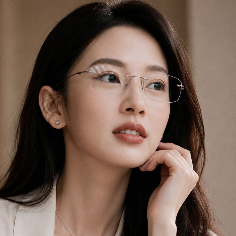 无边框眼镜女高级感近视可配度数男超轻钛架防蓝光平光眼睛纯欲