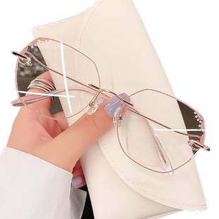 多边形钻石切边近视眼镜女款无框圆脸显瘦素颜神器可配度数韩版潮