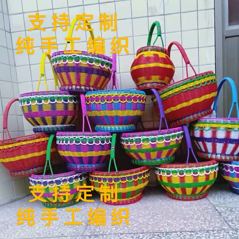 纯手工仿藤编织手提购物篮定制图片