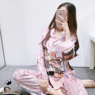 春秋新款格子睡衣女长袖金丝绒复古时尚欧美明星同款家居服套装冬