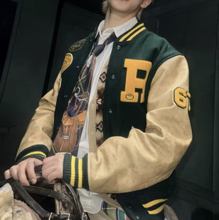 韩风   Rose同款 美式复古学院风拼色棒球服夹克外套