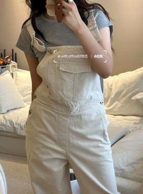 韩风nothing written Toffe 100棉直筒休闲牛仔背带裤
