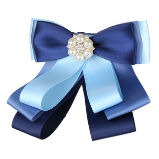 领花女职业银行领结头花套装建行移动衬衣员工行农商领饰蓝色配饰