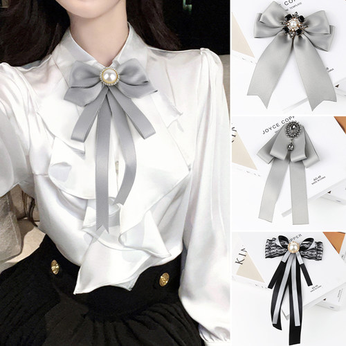 灰色蕾丝飘带领结领部饰品