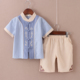 国学唐装 套装 男宝宝复古棉麻中国风儿童周岁礼服 汉服短袖 男童夏季