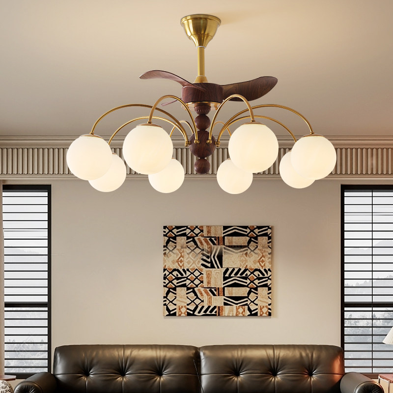 新款客厅风扇灯复古家用餐厅吊扇灯法式中古风卧室静音电风扇吊灯