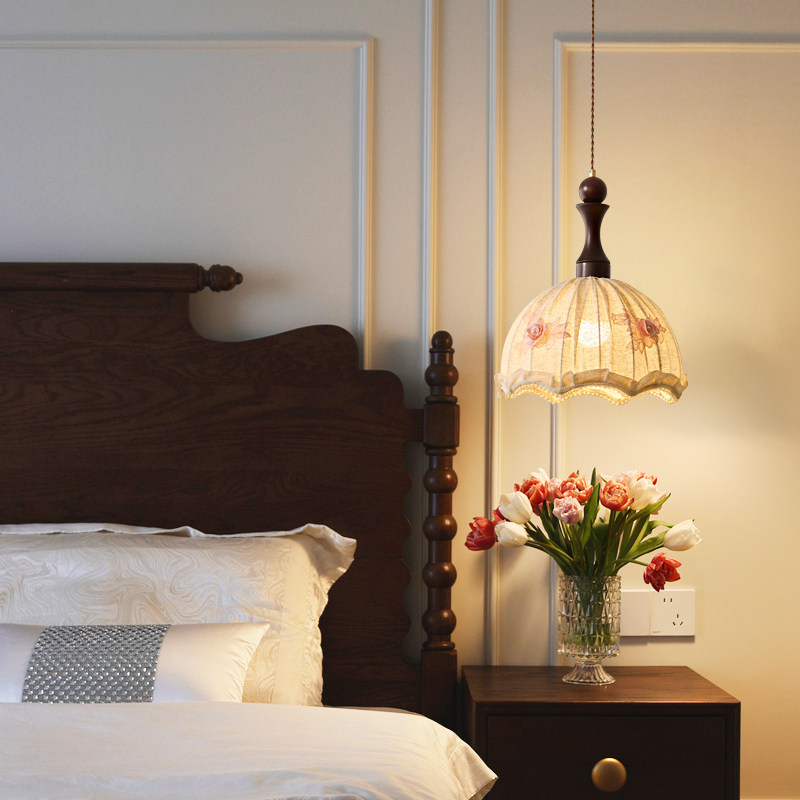法式中古风餐厅吊灯宋式美学简约复古布艺刺绣花朵实木床头过道灯,家装灯饰光源,床头/玄关/吧台/过道吊灯,淘宝优惠券,粉丝福利购,淘宝优惠卷