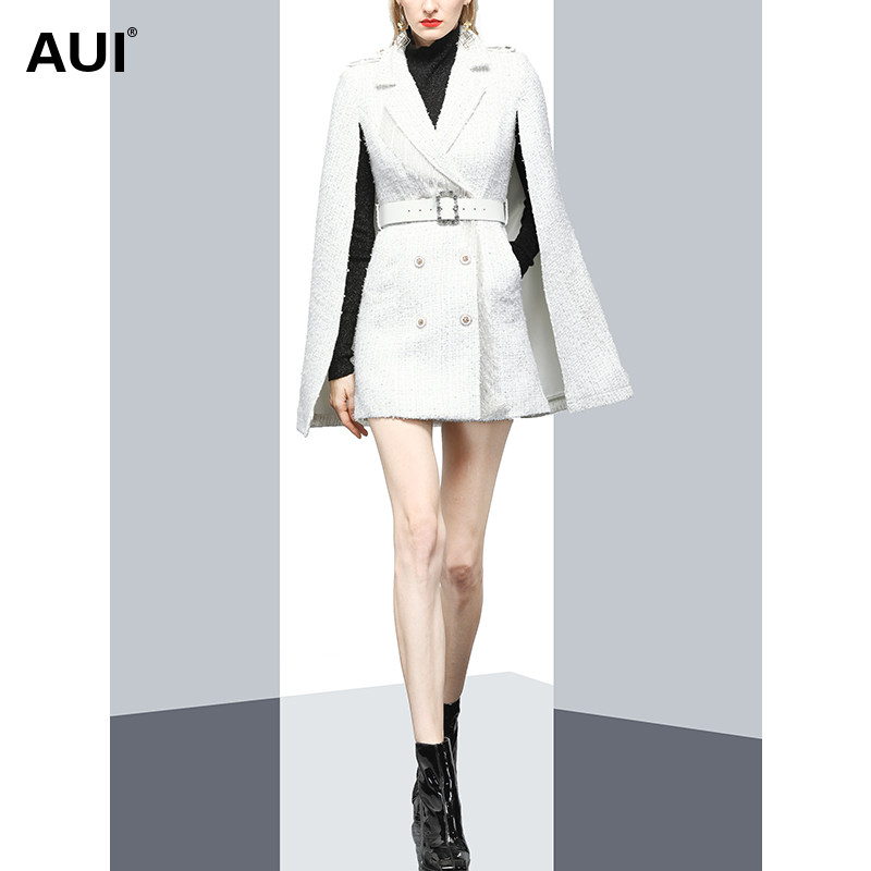 小香风披风斗篷双排扣西装毛呢外套女冬2022新款女神范呢子大衣潮