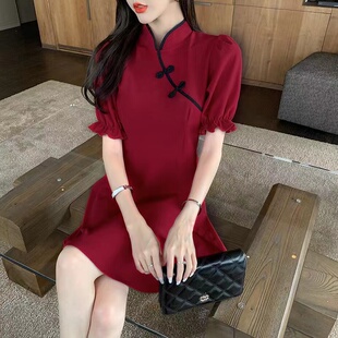 外贸女装出口阿里巴巴1688网夏季新款时尚旗袍便宜短袖显瘦连衣裙