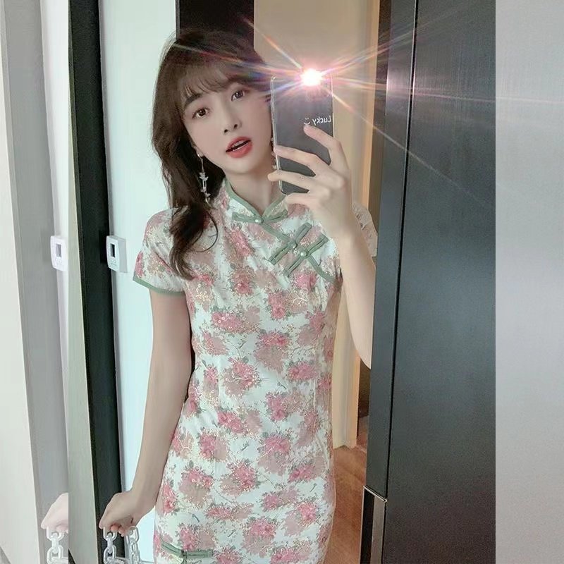 淘宝爆款今日特价女装外贸出口工厂直销短袖显瘦旗袍包臀连衣裙子