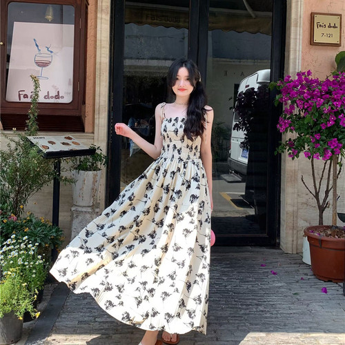 夏季碎花吊带性感气质连衣裙子女