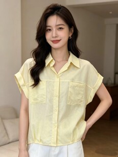 设计感休闲风翻领短袖衬衫女夏季新款韩版宽松显瘦百搭通勤上衣